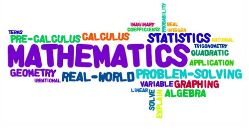 Mathematics vocabulary words in several colors 